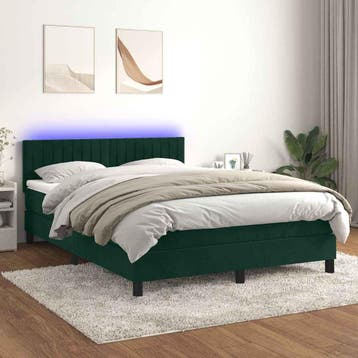 vidaXL Boxspring met matras en LED fluweel donkergroen, Verzenden, 140 cm, 200 cm, Stof