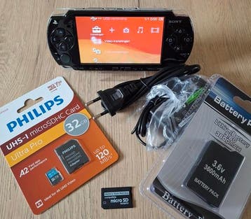 PSP 2004  zwart 10 games naar keuze op SD kaart, Nieuw