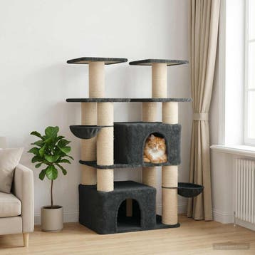 vidaXL Kattenboom met sisal krabpalen Donkergrijs 147 cm 2, Verzenden, Nieuw