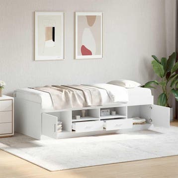 vidaXL Slaapbank met lades zonder matras 75x190 cm wit, Verzenden, Nieuw, Wit, Hout