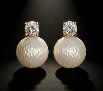 925 zilver verguld - bijna witte, gesneden Edisonparel,, Antiek en Kunst