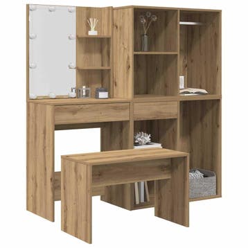 vidaXL Kaptafelset met LED-verlichting bewerkt hout, Verzenden, Nieuw