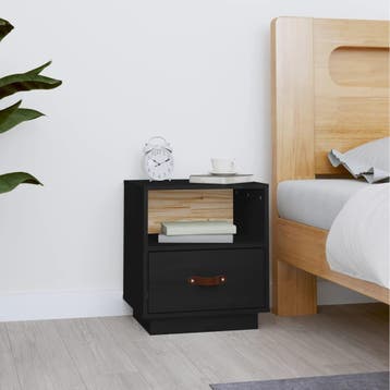 vidaXL Nachtkastje 40x34x45 cm massief grenenhout zwart, Huis en Inrichting, Minder dan 45 cm, Verzenden, Nieuw, Minder dan 55 cm