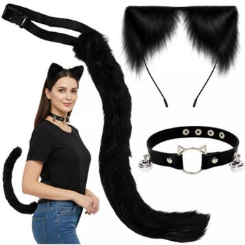 Ruhhy Zwarte kattenaccessoireset met oortjes, staart en h..., Ophalen of Verzenden, Nieuw