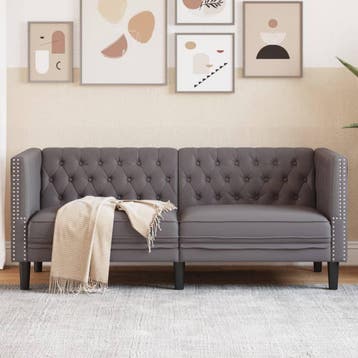 vidaXL Tweezitsbank Chesterfield-stijl kunstleer grijs, Verzenden, Leer, Minder dan 150 cm, Nieuw