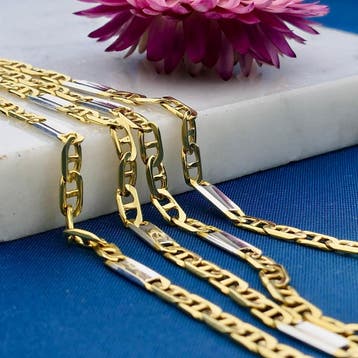 Bicolor gouden marineschakel ketting | 61,5 cm, Ophalen of Verzenden, Gebruikt, Goud, Goud