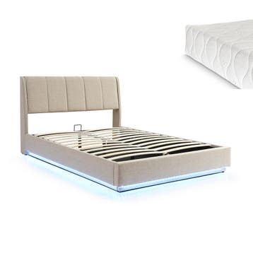 Tweepersoonsbed Tröstiar met matras en LED 140x200 cm beige, Verzenden, Nieuw
