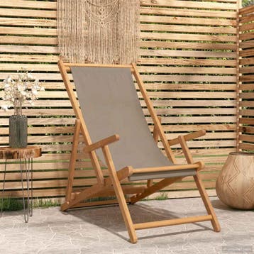 vidaXL Strandstoel Taupe Massief Teakhout, Tuin en Terras, Verzenden, Nieuw