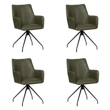 Set van 4 Leren draaibare eetkamerstoelen Wave - Granada, Huis en Inrichting, Stoelen, Ophalen of Verzenden, Nieuw, Leer, Vijf, Zes of meer stoelen