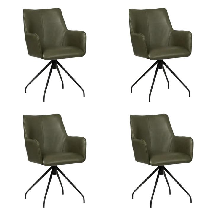 Set van 4 Leren draaibare eetkamerstoelen Wave - Granada, Huis en Inrichting, Stoelen, Vijf, Zes of meer stoelen, Nieuw, Leer