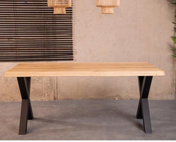 Boomstamtafel Eiken MALMO met X-poten - 220x100 cm | Mat, Ophalen of Verzenden, Nieuw