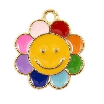 4 x Bedel Enamel bloem smiley gold 18,5 x 16 x 1,5mm oogj..., Ophalen of Verzenden, Nieuw, Bedel