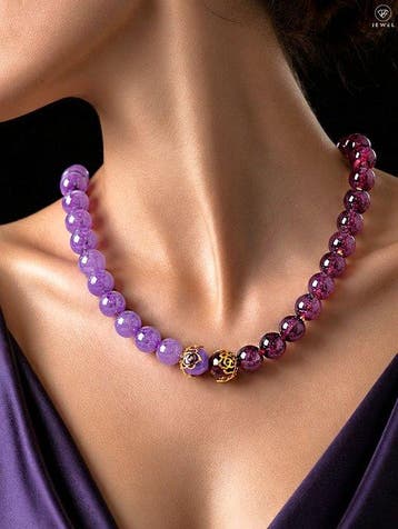 Natuurlijke amethist ketting - 925 sterling zilver,, Antiek en Kunst