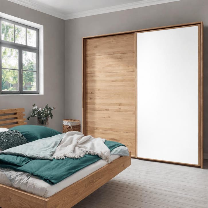 Forestales Woodside Massief Eikenhout Zweefdeur Kledingkast, Huis en Inrichting, Kasten | Kledingkasten
