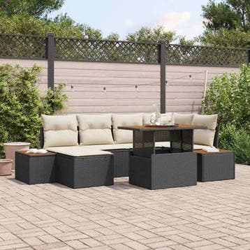 vidaXL Tuin Sofa Set 7 st Zwart Poly riet, Verzenden, Nieuw, Rotan, 7 zitplaatsen