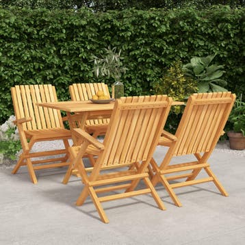 vidaXL 5-delige Tuinset massief teakhout, 4 zitplaatsen, Verzenden, Nieuw, Tuinset