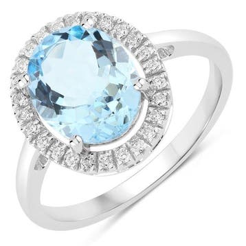 Ring - 14 karaat Witgoud - 2.36ct. tw. Aquamarijn - Diamant, Nieuw
