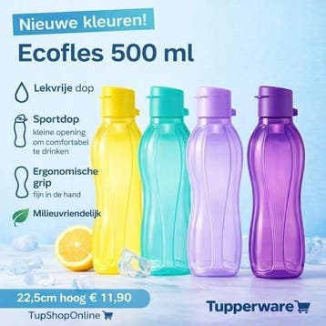 Ecofles 500ml sportdop nieuwe kleuren, Huis en Inrichting, Keuken | Tupperware, Ophalen of Verzenden, Nieuw