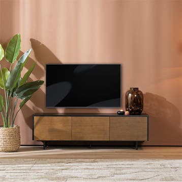 50% Korting: Tv-meubel Thomas zwart/rustiek eiken 150 cm, Huis en Inrichting, Kasten | Televisiemeubels, Ophalen, Zo goed als nieuw