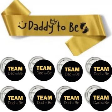 Dadchelor set 9-delig met sjerp en buttons goud met zwart, Verzenden, Nieuw, Feestartikel, Geboorte of Huwelijk