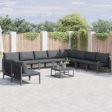 vidaXL Tuinbankenset 11 st Zwart Staal, Verzenden, Nieuw, Rvs, Meer dan 8 zitplaatsen