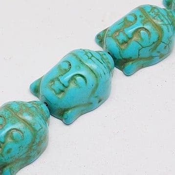 2 x Boeddha synthetische turquoise kraal 29 x 20 x 13 mm..., Ophalen of Verzenden, Nieuw, Kraal