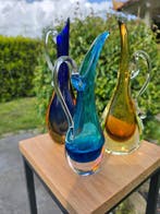 Vaas - 3 Henkelvazen azuurblauw, koningsblauw en amber -, Antiek en Kunst, Antiek | Glas en Kristal