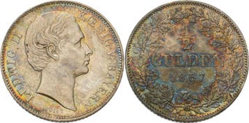 1/2 Gulden 1867, Bayern Ludwig Ii 1864-1886, Verzenden
