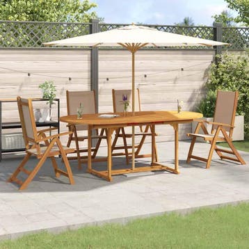vidaXL 5-delige Tuinset massief acaciahout en textileen, 4 zitplaatsen, Nieuw, Tuinset, Verzenden