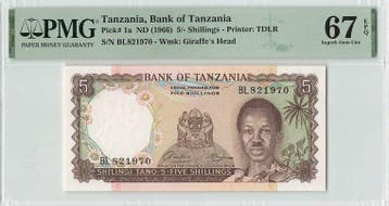 1966 Tanzania 5 Shillings Pick 1a Pmg Superb Gem Unc 67 Epq, Verzenden