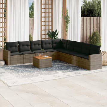 vidaXL 10-delige Loungeset met kussens poly rattan grijs, Verzenden, Nieuw, Loungeset