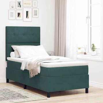 vidaXL Boxspringbed met hoofdeinde Donkergroen 90 x 190 cm, Verzenden, Nieuw, Groen, Stof