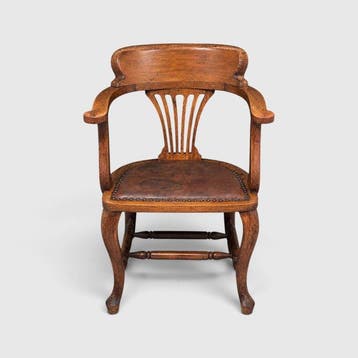 Bureaustoel - Hout, Leder - Antieke armstoel