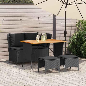 vidaXL 4-delige Tuinset met kussens poly rattan zwart, Verzenden, Nieuw, 3 zitplaatsen, Tuinset