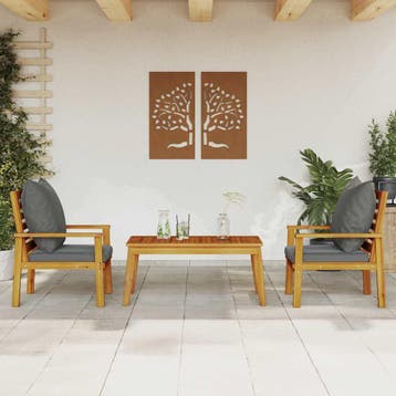 vidaXL 3-delige Loungeset met kussens massief acaciahout, Verzenden, Nieuw, Hardhout, Loungeset