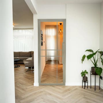 Stalen Binnendeur Kiezelgrijs 6 Vlaks Helder glas Luxe desig, Minder dan 80 cm, Binnendeur, Nieuw, Metaal