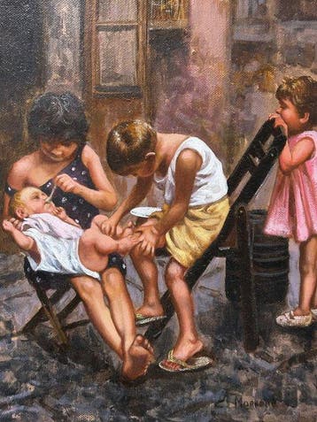 Ciro Morrone (1956) Italian school - Amori di fratelli, Antiek en Kunst
