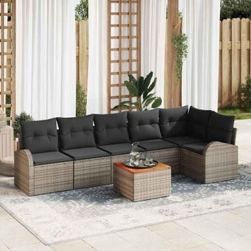 vidaXL Tuinbankenset 7 st Grijs poly rattan, Verzenden, Nieuw, 7 zitplaatsen