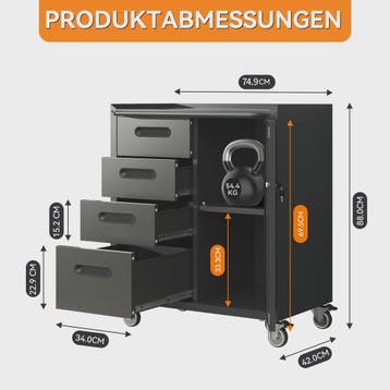 Stevige Metalen Gereedschapskast op Wielen - 75x42x88 cm, Zw, Doe-het-zelf en Verbouw, Verzenden, Nieuw