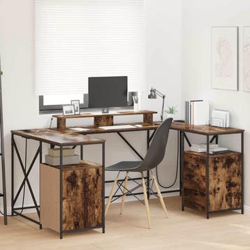 vidaXL Bureau Gerookt eiken Bewerkt hout 182 x 101 x 87,5 cm, Huis en Inrichting, Bureaus, Verzenden, Nieuw
