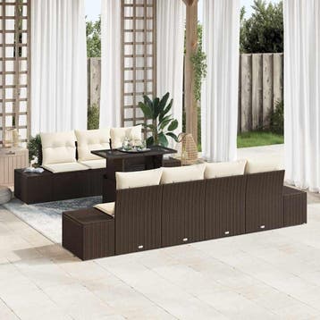 vidaXL Tuin Sofa Set 8 st Bruin en Crème, Verzenden, Nieuw, Rotan, 8 zitplaatsen