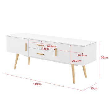 TV meubel Alavus tv kast met 2 lades 140x40x56 cm wit, Verzenden, Nieuw