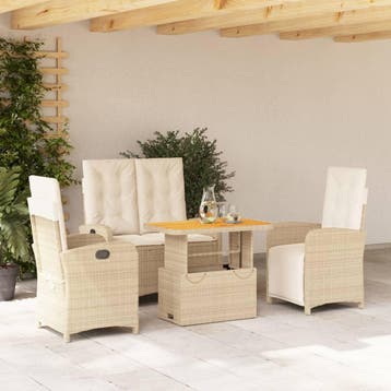 vidaXL 4-delige Tuinset met kussens poly rattan beige, Verzenden, Nieuw, 4 zitplaatsen, Tuinset