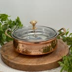 Puur koperen serveerschaal met RVS binnenkant en glazen, Ophalen of Verzenden, Nieuw