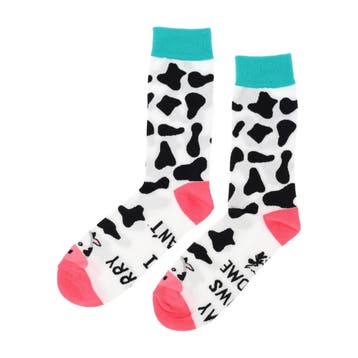 Sokken Katoen – Koeien Print – Wit Zwart Groen Roze – Maat, Nieuw