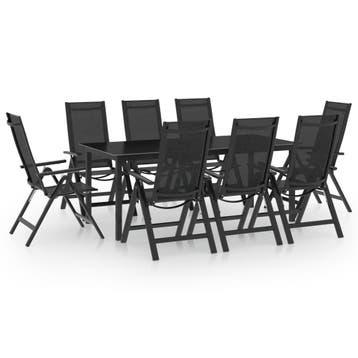 vidaXL 9-delige Tuinset aluminium antracietkleurig, Verzenden, 8 zitplaatsen, Tuinset, Nieuw