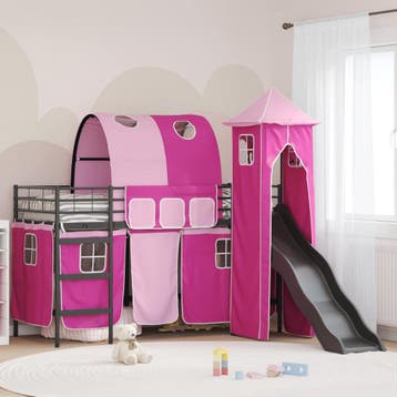 vidaXL Stapelbed voor kinderen Effen Zwart en Roze 100 x 190, Verzenden, Nieuw, Zwart, Metaal