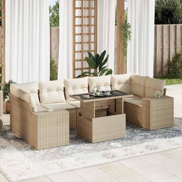 vidaXL 8-delige Loungeset met kussens poly rattan beige, Verzenden, Nieuw, Loungeset