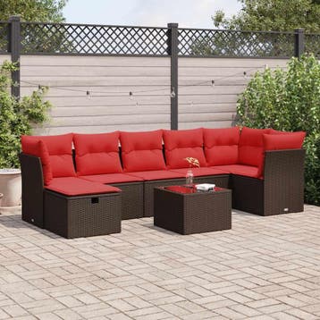 vidaXL 8-delige Loungeset met kussens poly rattan bruin, Verzenden, Nieuw, Loungeset