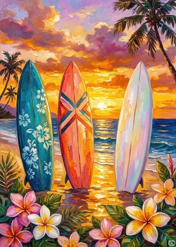 Kleury.art - [XL Canvas] Vanguard of the Sunset Surf” by
